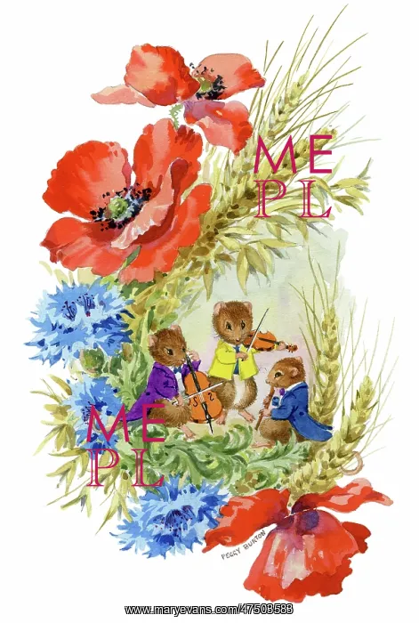 : Mice musicians with poppies and cornflowers : Mice musicians with poppies and cornflowers