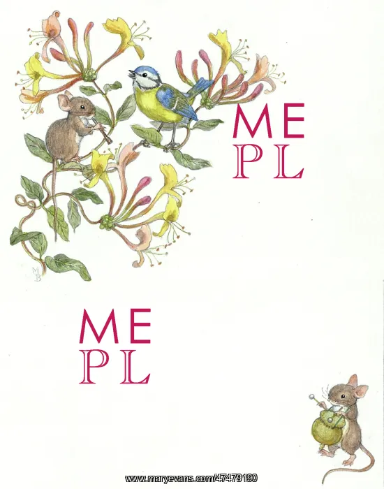 : Two mice playing instuments to blue tit : Two mice playing instuments to blue tit