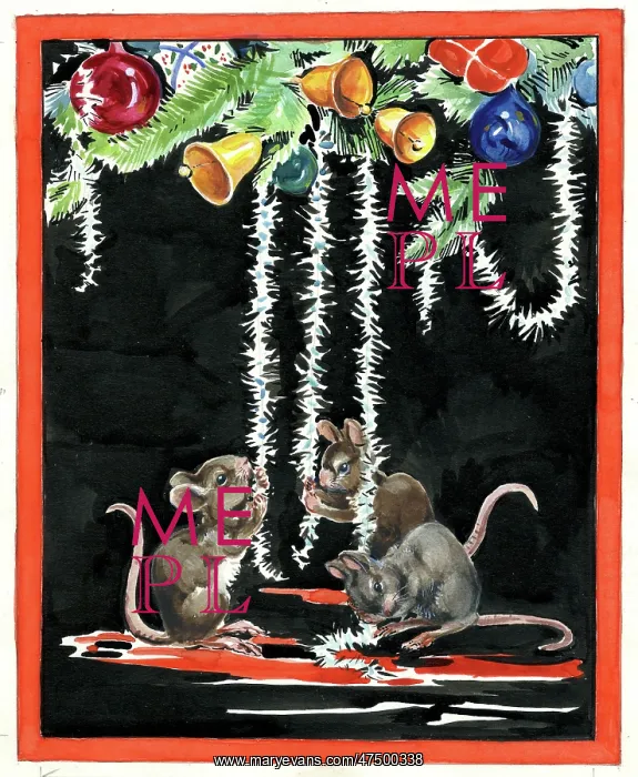 : Mice ringing the bells on a Christmas tree : Mice ringing the bells on a Christmas tree