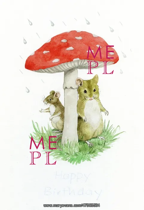 : Two Mice sheltering under Toadstool : Two Mice sheltering under Toadstool