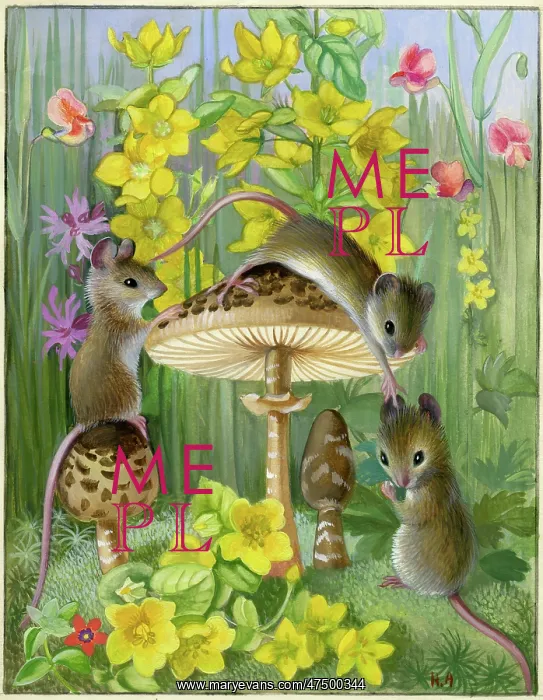 : Three mice on toadstools : Three mice on toadstools
