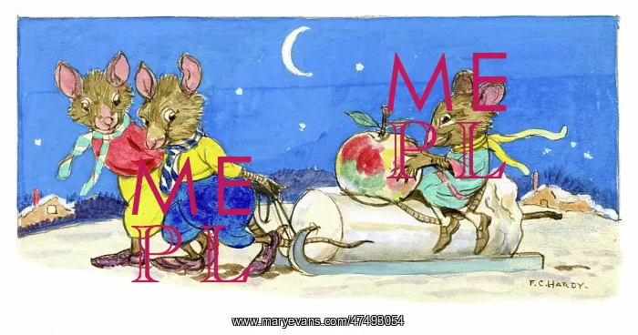 : Mice with toboggan, candle and apple : Mice with toboggan, candle and apple