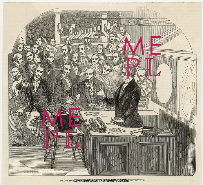 : Michael Faraday, scientist, giving a lecture : Michael Faraday, scientist, giving a lecture