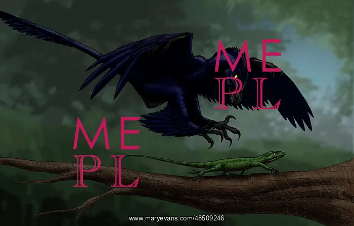  : Microraptor hunting a small lizard on a tree branch