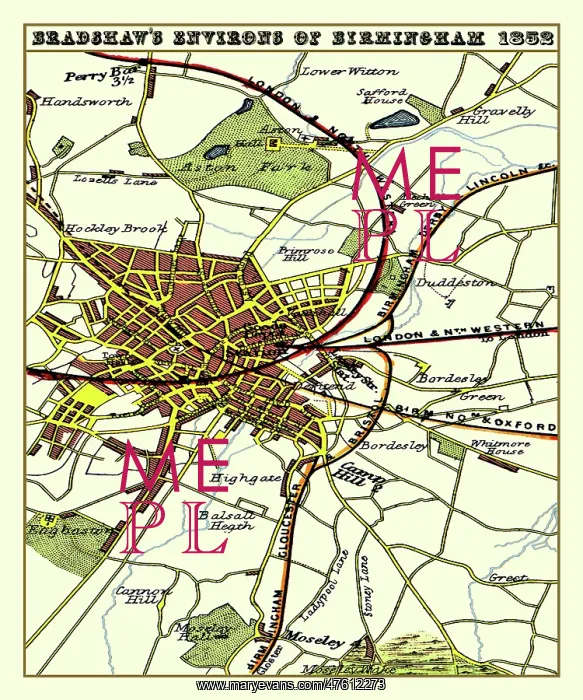  : Mid 19th Century environs and railways map of Birmingham