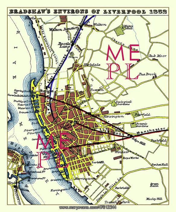  : Mid 19th Century environs and railways map of Liverpool