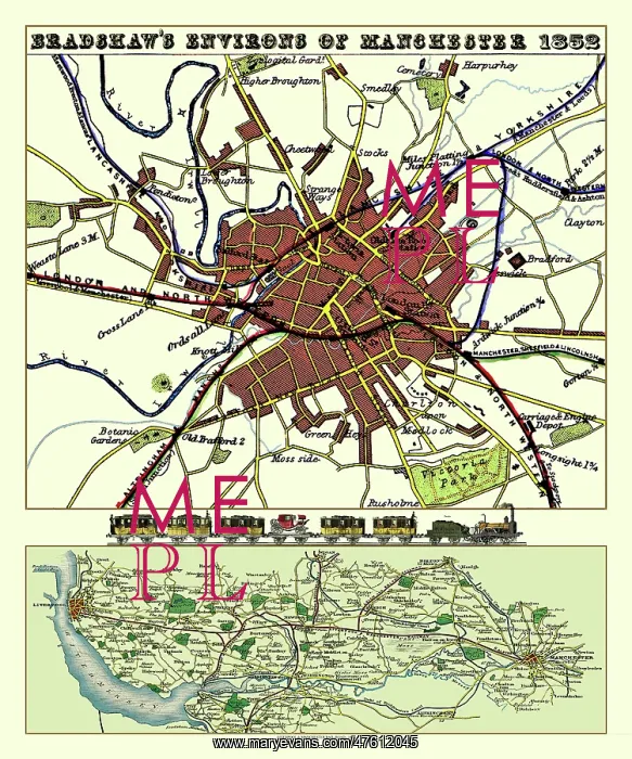  : Mid 19th Century environs and railways map of Manchester