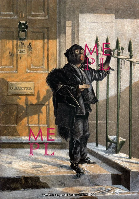 : Mid-Victorian boy chimneysweep ringing doorbell : Mid-Victorian boy chimneysweep ringing doorbell