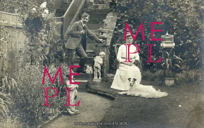  : Middle aged couple and a dog in a garden