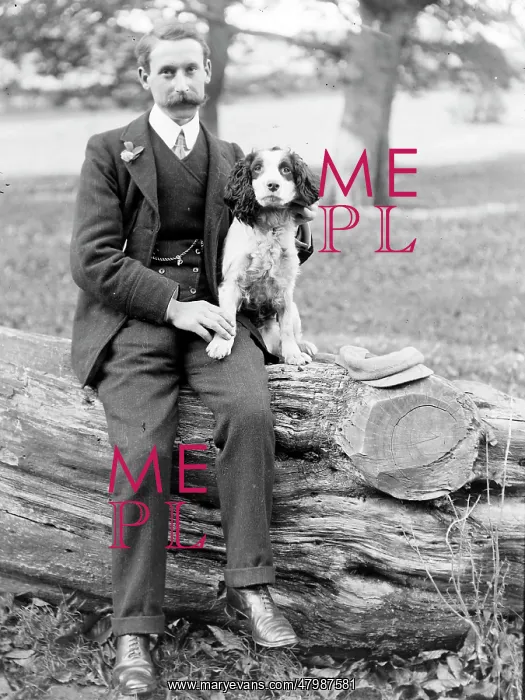 : Middle aged man with spaniel, Mid Wales : Middle aged man with spaniel, Mid Wales
