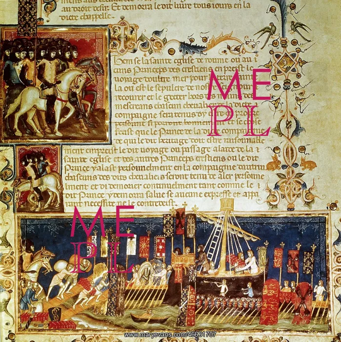 : Middle Ages, crusades, crusaders embarking, miniature : Middle Ages, crusades, crusaders embarking, miniature