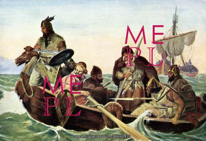 : Middle Ages, Vikings, dinghy, after painting : Middle Ages, Vikings, dinghy, after painting