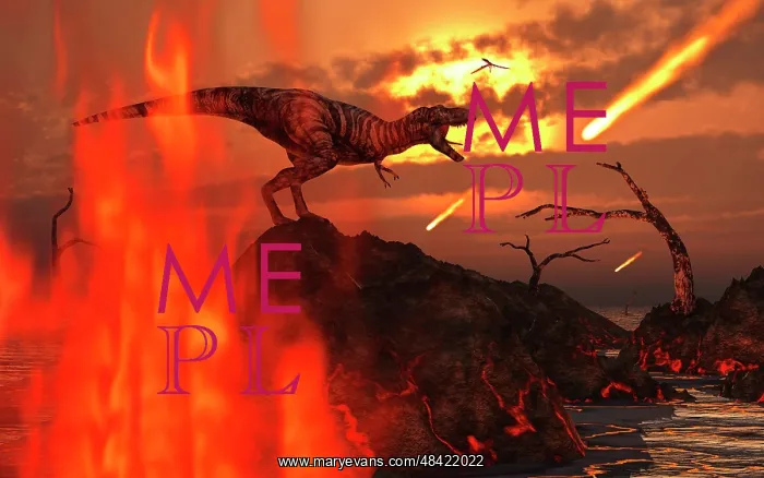: A mighty T Rex roars as fireballs fall from the sky : A mighty T Rex roars as fireballs fall from the sky
