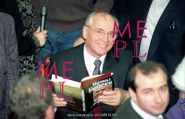 : Mikhail Gorbachev and his book, 1996 : Mikhail Gorbachev and his book, 1996
