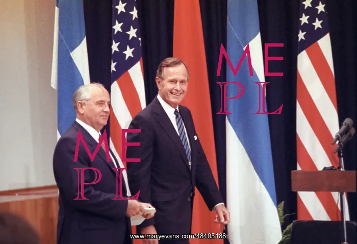 : Mikhail Gorbachev meets with George HW Bush in : Mikhail Gorbachev meets with George HW Bush in