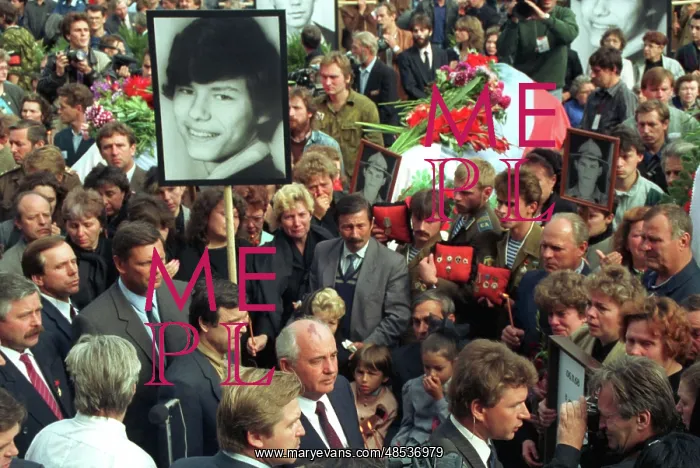 : Mikhail Gorbachev at mourning procession, 1991 : Mikhail Gorbachev at mourning procession, 1991