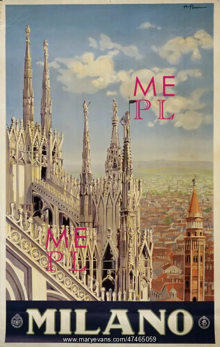 : Milano. Poster showing the roof and spires of a cathedral : Milano. Poster showing the roof and spires of a cathedral