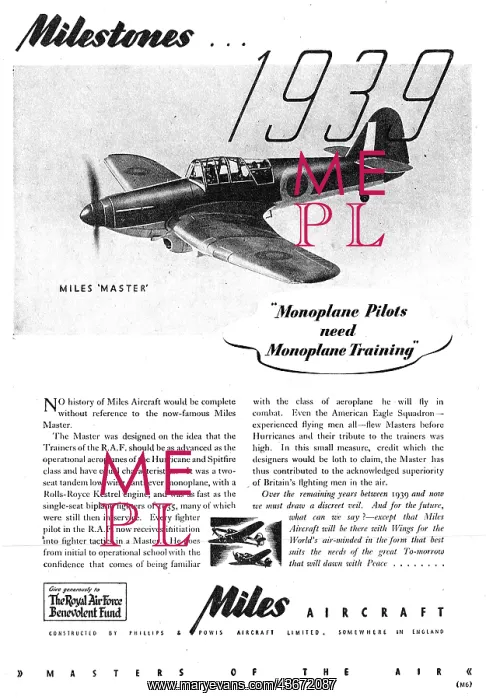 : Miles Milestones : 1939 Miles Master : Miles Milestones : 1939 Miles Master