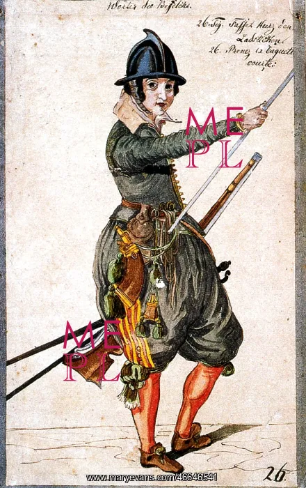 : military, 17th century, musketeer loading his : military, 17th century, musketeer loading his