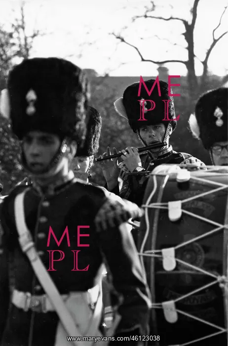 : Military band flute player marching and playing : Military band flute player marching and playing
