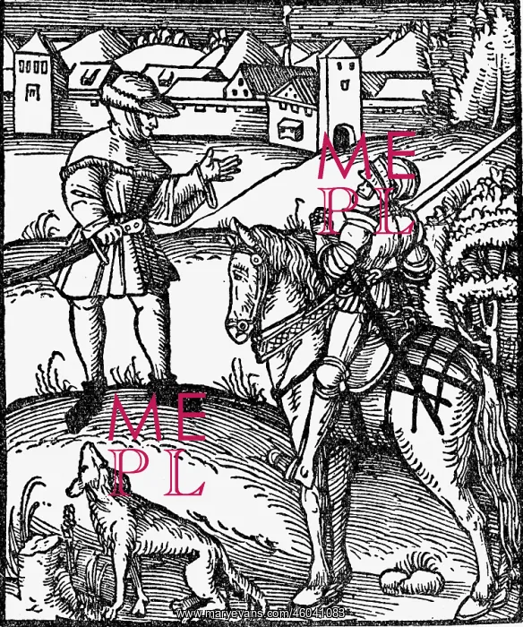  : military, knights, peasant and knight in conversation
