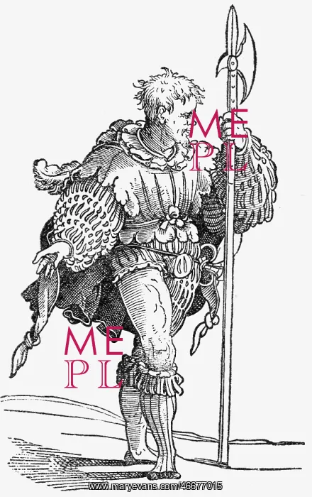 : military, Landsknechts, halberdier, copper engraving : military, Landsknechts, halberdier, copper engraving