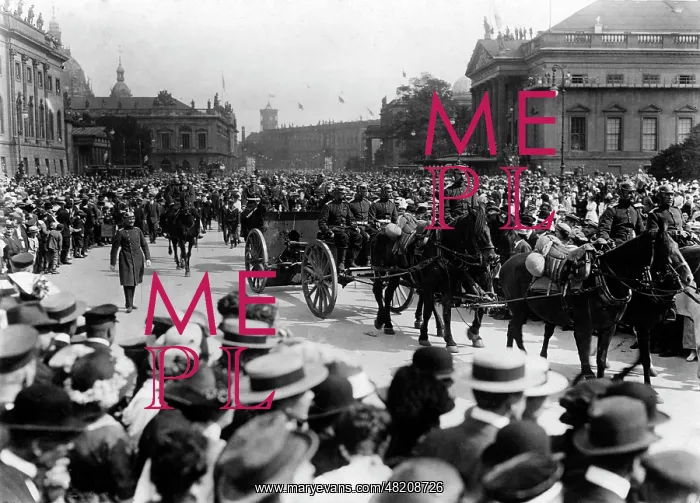 : Military parade with war loot, 1914 : Military parade with war loot, 1914