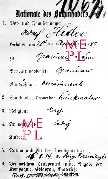 : Military pass of Adolf Hitler 1914 : Military pass of Adolf Hitler 1914