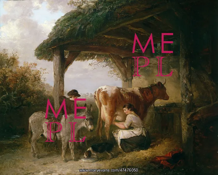 : Milking Time ' with cow, milkmaid, boy etc : Milking Time ' with cow, milkmaid, boy etc