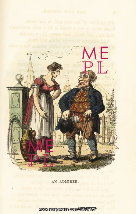 : A milkmaid rejects a rustic admirer at the village pump : A milkmaid rejects a rustic admirer at the village pump