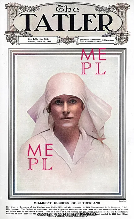 : Millicent, Duchess of Sutherland as a nurse, Tatler cover, W : Millicent, Duchess of Sutherland as a nurse, Tatler cover, W