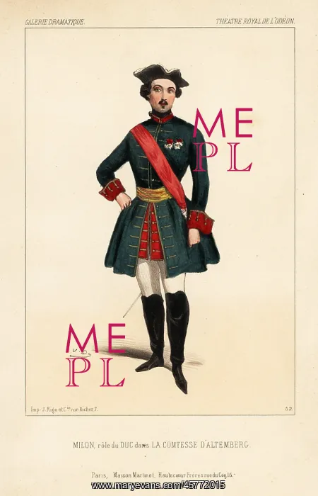 : Milon as the Duke in La Comtesse d'Altemberg, 1844 : Milon as the Duke in La Comtesse d'Altemberg, 1844