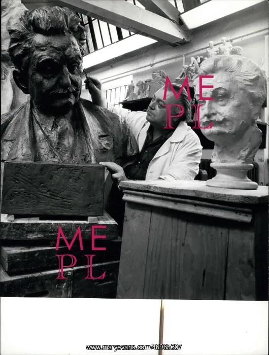 : Milos Axman, sculptor, working on bust of Janacek : Milos Axman, sculptor, working on bust of Janacek
