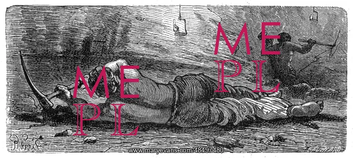 : Miner working in a narrow seam holing out or scuffling : Miner working in a narrow seam holing out or scuffling