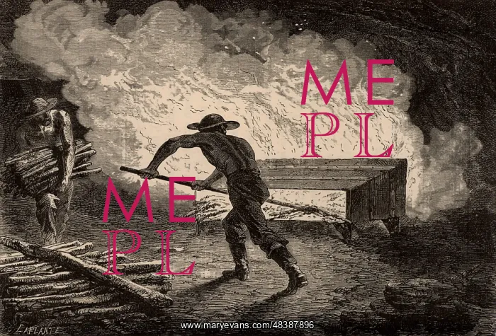 : Miners breaking up rock by setting a fire on it : Miners breaking up rock by setting a fire on it