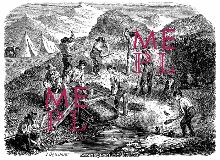 : Miners washing for gold using a cradle in the: : Miners washing for gold using a cradle in the:
