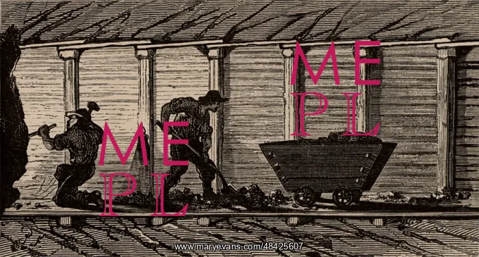 : Miners working in a timbered level. 1869 : Miners working in a timbered level. 1869