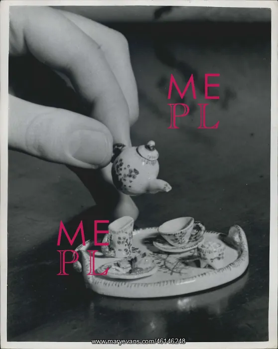 : Miniature tea set made by Vida Brook, London : Miniature tea set made by Vida Brook, London