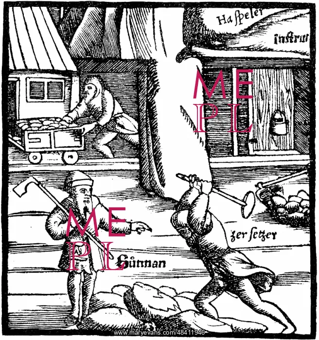 : Mining: In the foreground a labourer is breaking : Mining: In the foreground a labourer is breaking