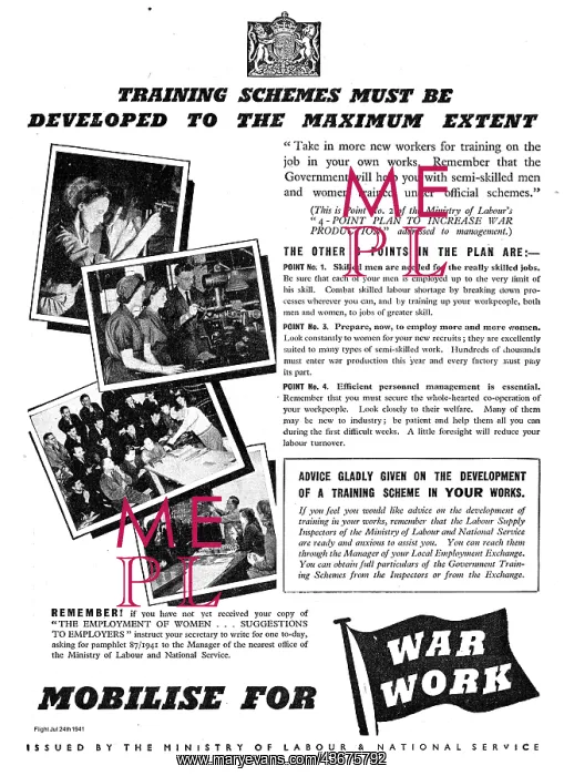 : Ministry Of Labour. Mobilise For War Work : Ministry Of Labour. Mobilise For War Work