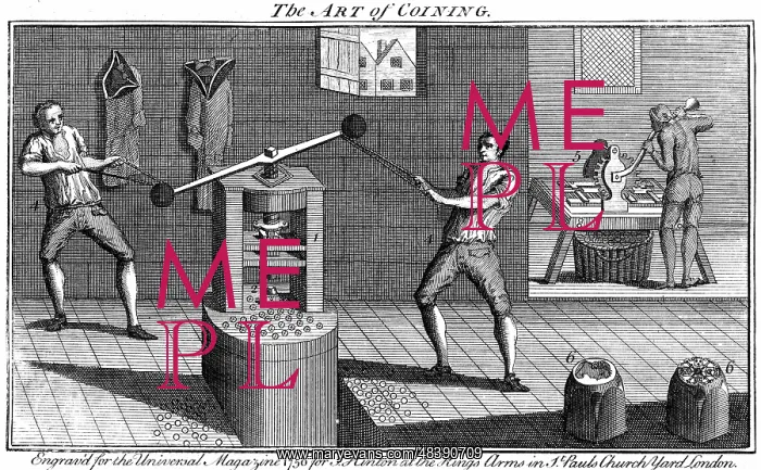 : Minting coins: 6, 6 at bottom right are dies that : Minting coins: 6, 6 at bottom right are dies that