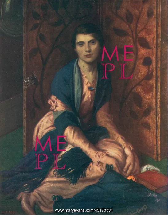 : Miriam. A portrait painting of Miriam, a young woman knelt by a flora decorated screen : Miriam. A portrait painting of Miriam, a young woman knelt by a flora decorated screen