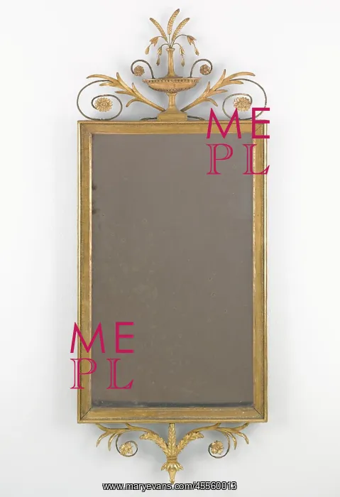 : Mirror. Gilt carved wood and gesso pier glass surmounted by a vase : Mirror. Gilt carved wood and gesso pier glass surmounted by a vase