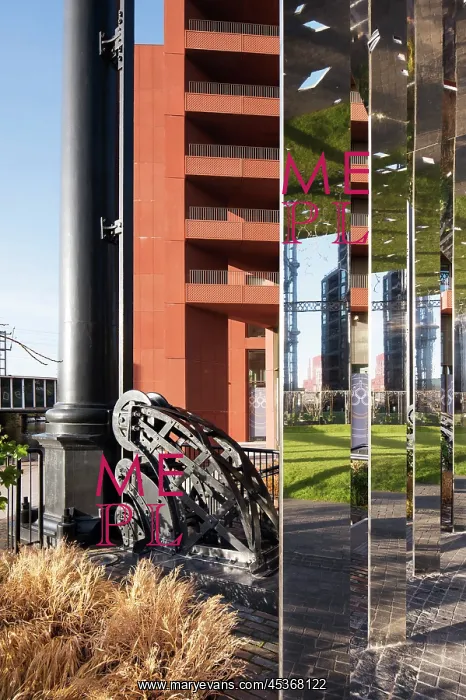 : Mirrored circular walkway within framework of gasholder : Mirrored circular walkway within framework of gasholder