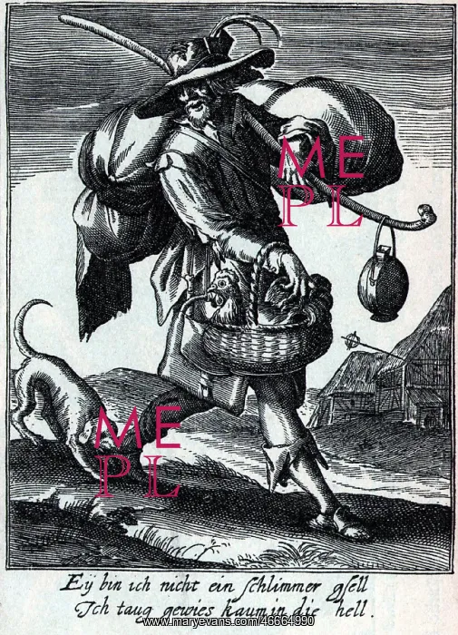  : misery  /  adversity, tramp, copper engraving by