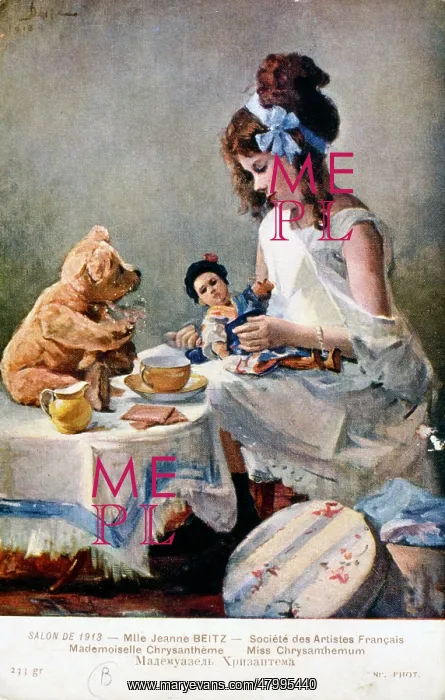 : Miss Chrysanthemum with her doll and teddy bear : Miss Chrysanthemum with her doll and teddy bear