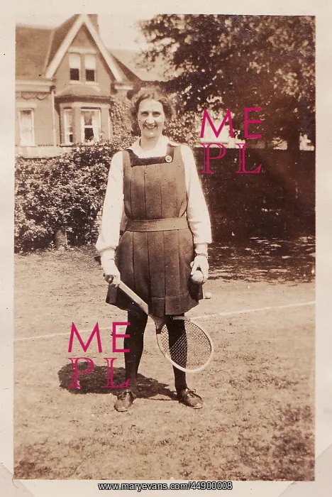 : Miss Wynyard with tennis racket : Miss Wynyard with tennis racket