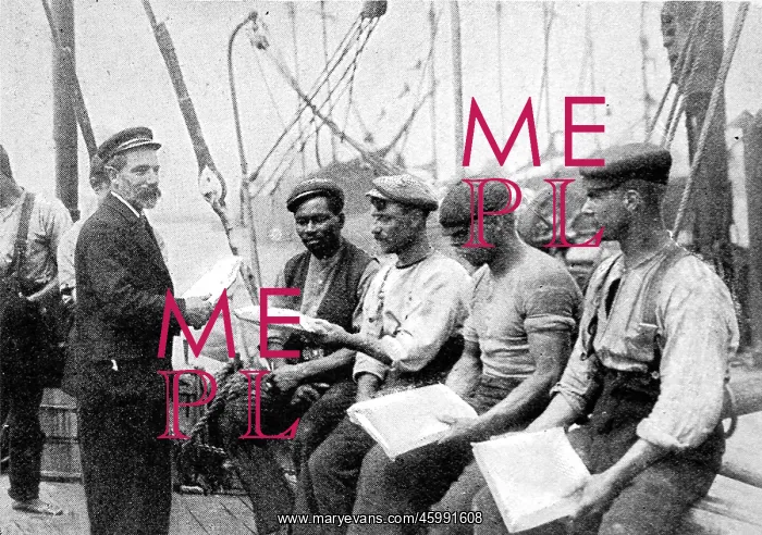 : Mission to Seamen Chaplain distributing Papers 1906 : Mission to Seamen Chaplain distributing Papers 1906