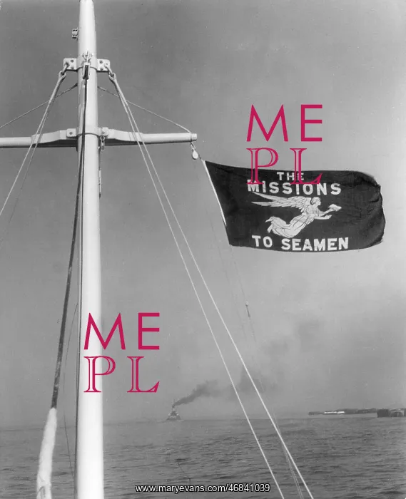 : Missions to Seamen, flying angel on ship's flag : Missions to Seamen, flying angel on ship's flag