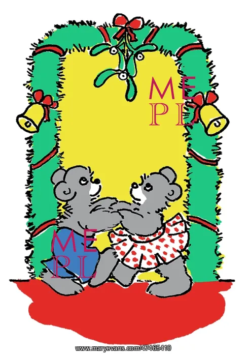 : Under the Mistletoe ? two bears embracing : Under the Mistletoe ? two bears embracing